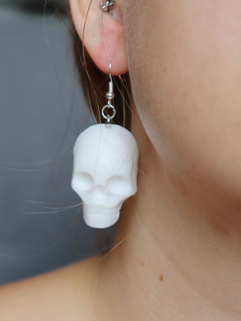 White Recycled Plastic Halloween Spooky Skull Earrings