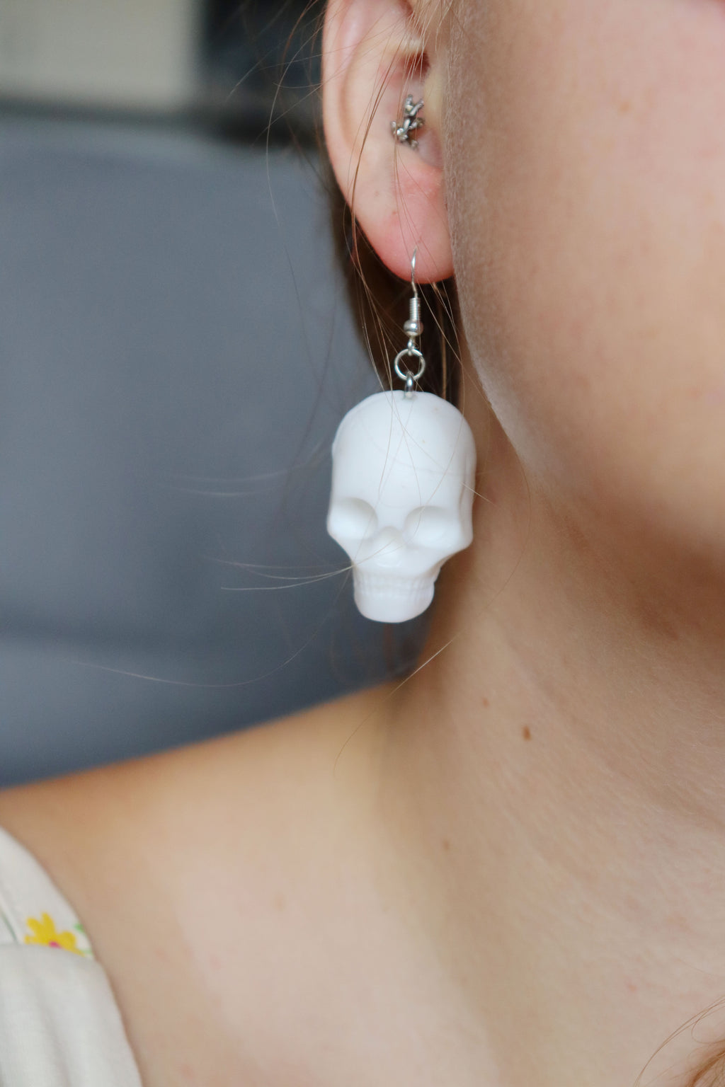 White Recycled Plastic Halloween Spooky Skull Earrings