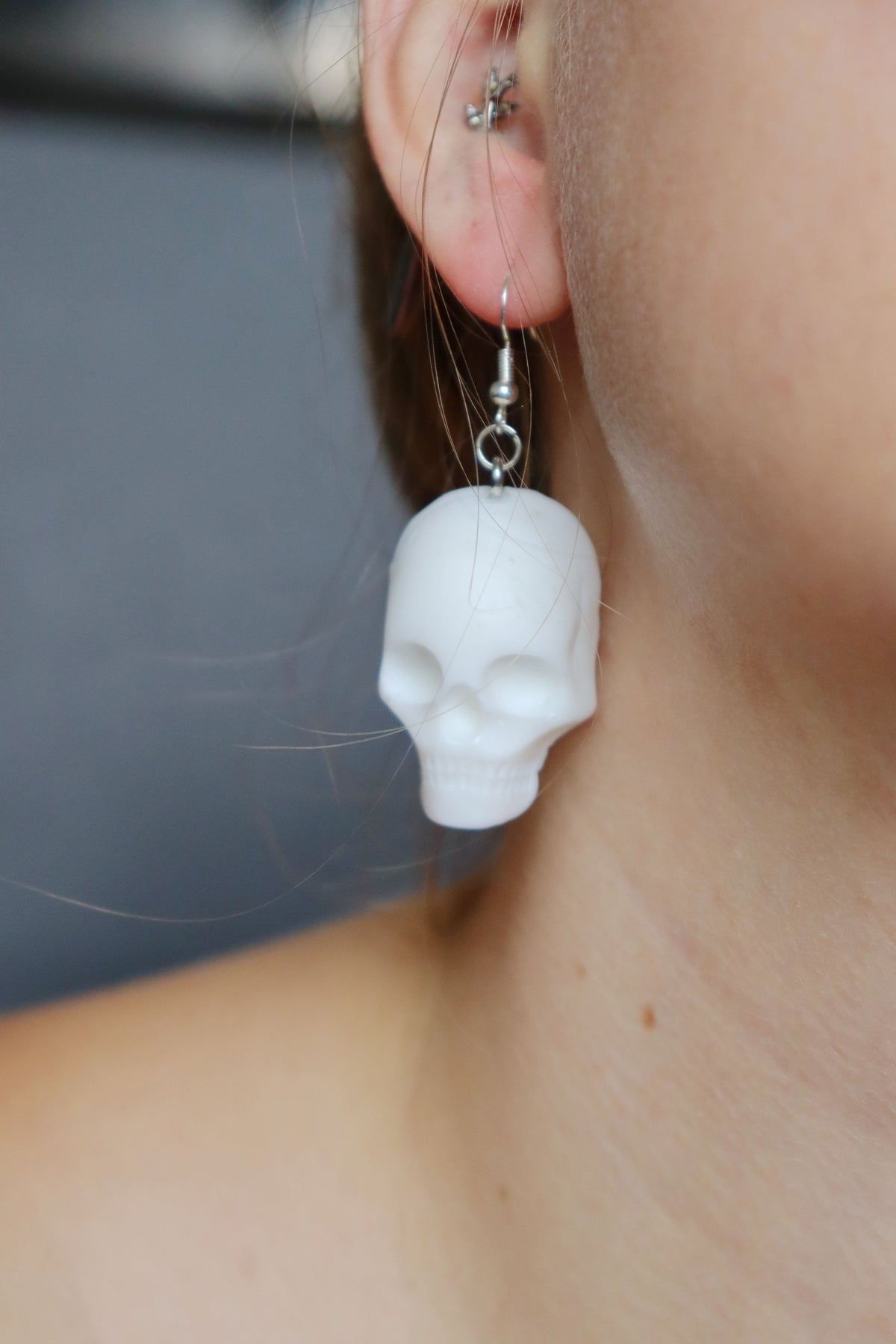 White Recycled Plastic Halloween Spooky Skull Earrings