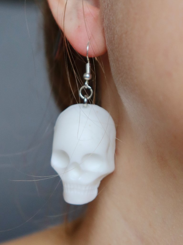 White Recycled Plastic Halloween Spooky Skull Earrings