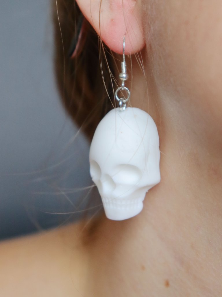 White Recycled Plastic Halloween Spooky Skull Earrings
