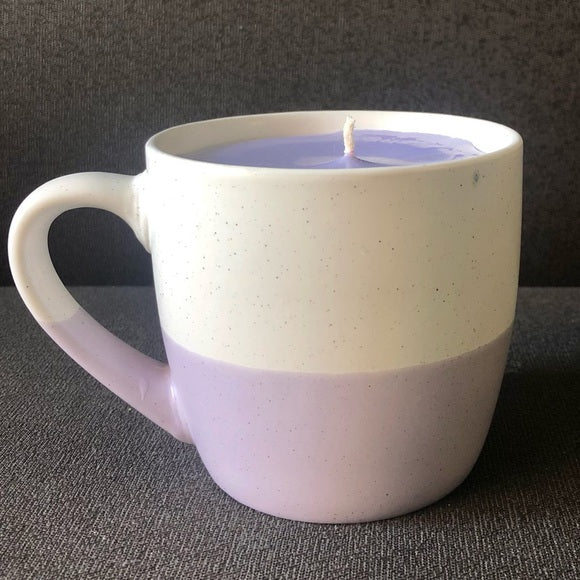 Handmade White and Purple Lilac Scented Mug Candle