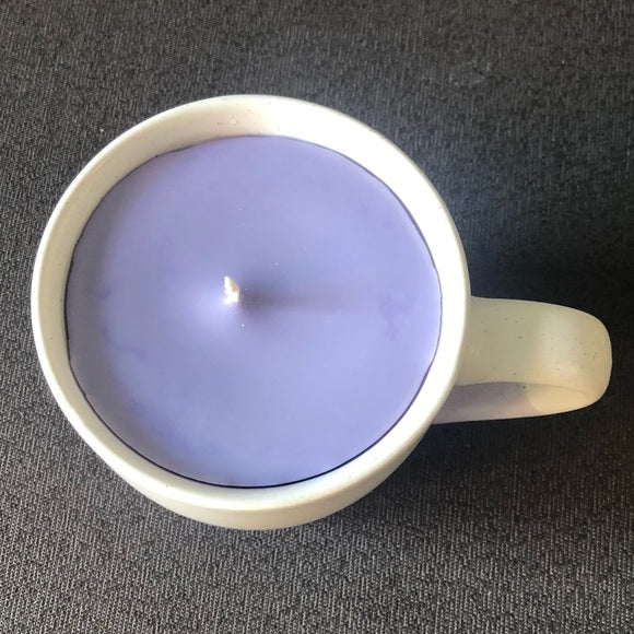 Handmade White and Purple Lilac Scented Mug Candle
