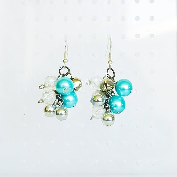 Handmade Blue and Silver Bell Cluster Dangle Earrings