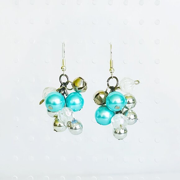 Handmade Blue and Silver Bell Cluster Dangle Earrings