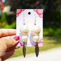 Handmade Pearl and Feather Charm Earrings