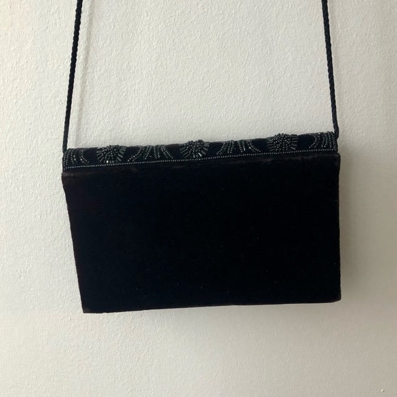 Black Beaded Crossbody Evening Purse