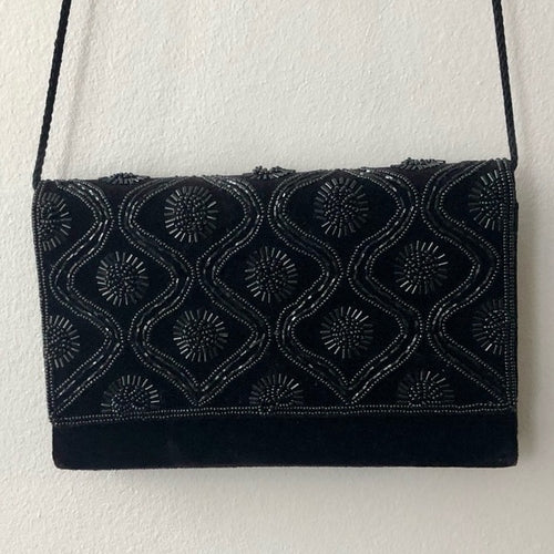 Black Beaded Crossbody Evening Purse