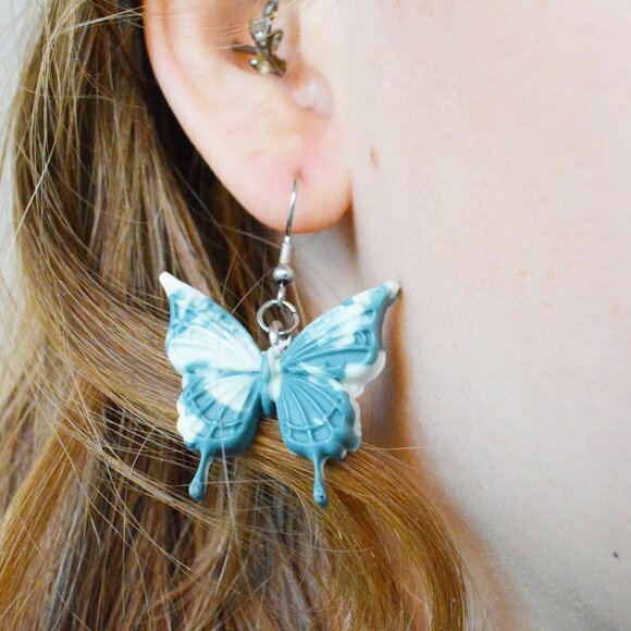 Handmade Frosted Butterfly Fairycore Dangle Earrings