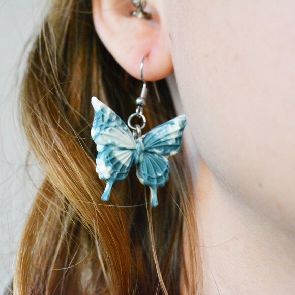 Handmade Frosted Butterfly Fairycore Dangle Earrings