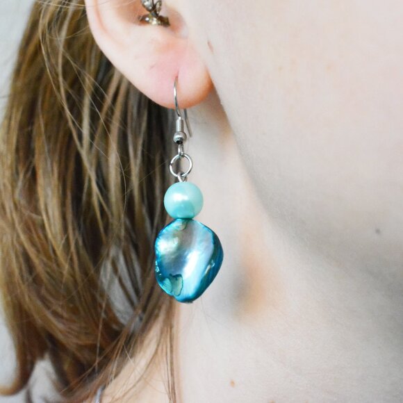 Handmade Hypoallergenic Turquoise Mother-of-Pearl Shell Drop Earrings