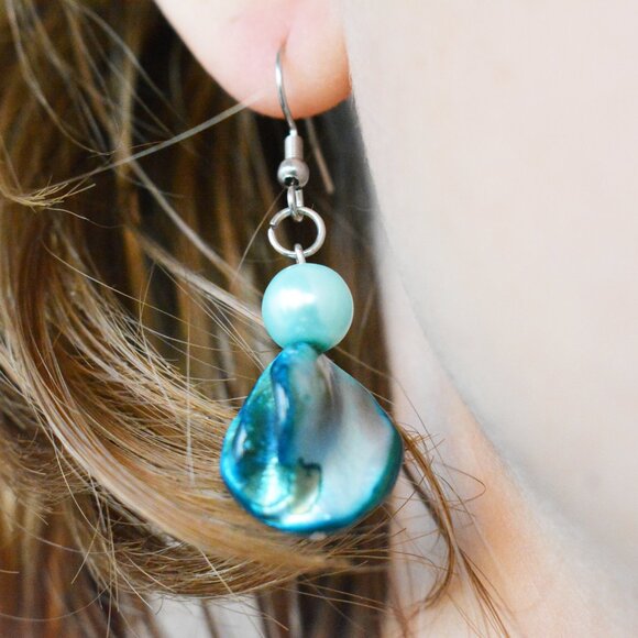 Handmade Hypoallergenic Turquoise Mother-of-Pearl Shell Drop Earrings