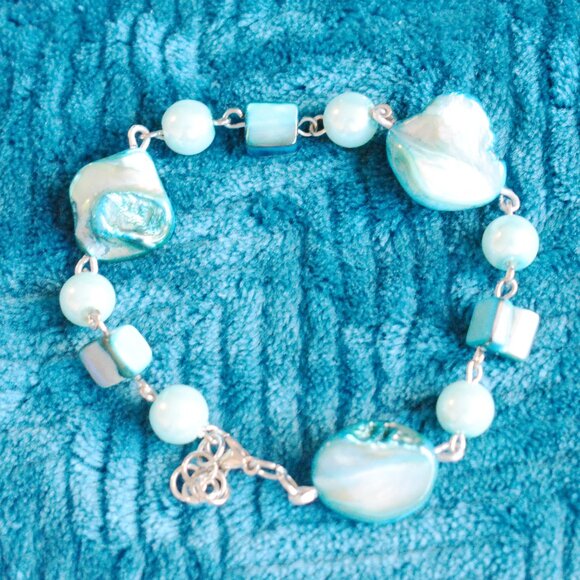 Handmade Beaded Mother of Pearl Bracelet with Coastal Ocean Aesthetic