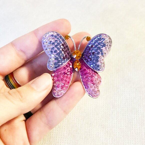 Pink and Purple Rhinestone Butterfly Brooch