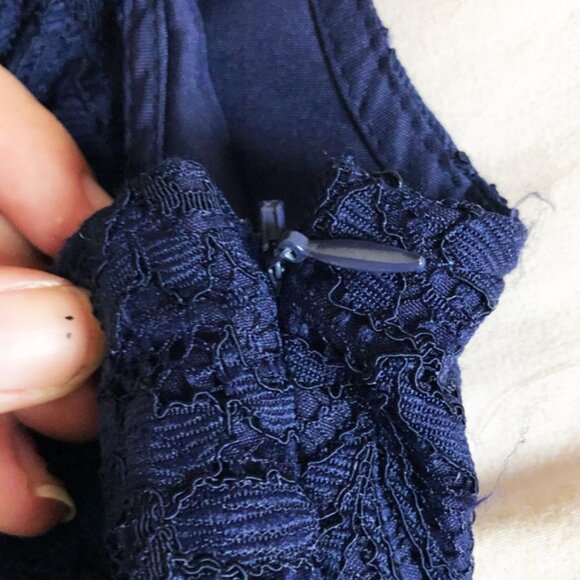 Dark Blue Flared Lace V-Neck Dress