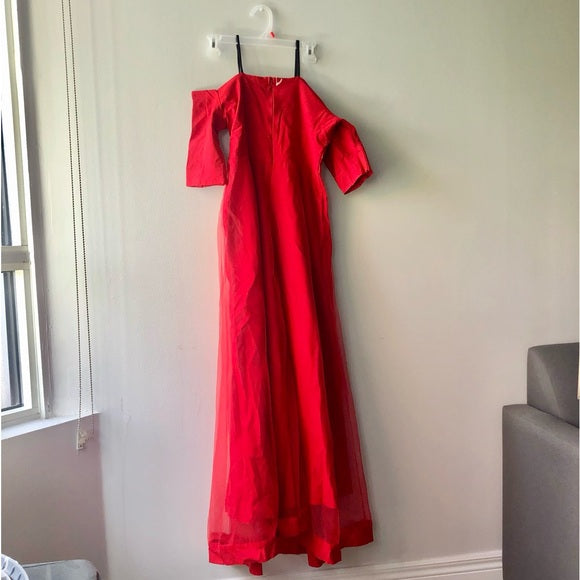 Vibrant Off-The-Shoulder Red Floor Length Dress