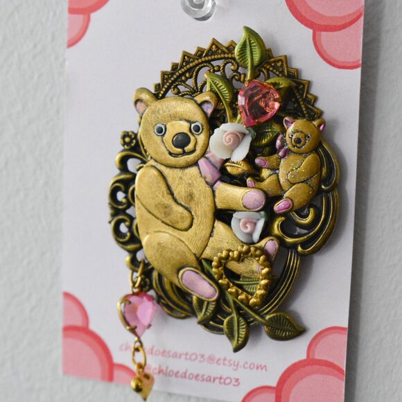 Ornate Teddy Bear Brooch Pin
