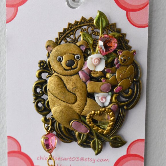 Ornate Teddy Bear Brooch Pin