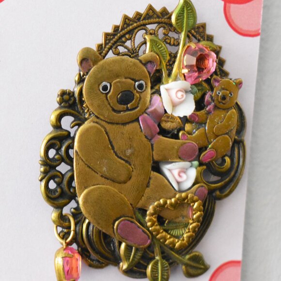Ornate Teddy Bear Brooch Pin