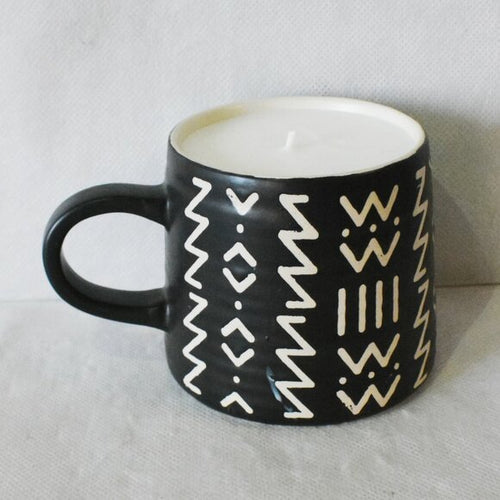 Black and White ZigZag Pattern Ceramic Mug Candle
