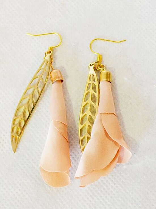 Blush Floral Tassel Drop Earrings Handmade Jewelry