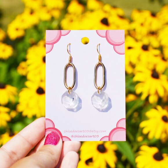 Modern Minimalist Faceted Crystal Dangle Earrings