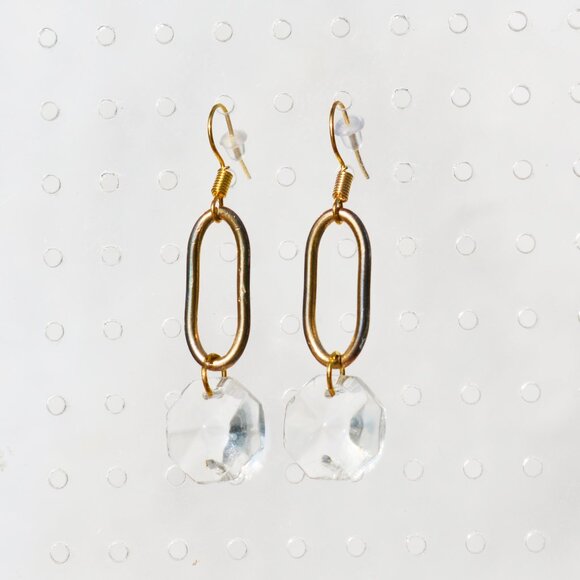 Modern Minimalist Faceted Crystal Dangle Earrings