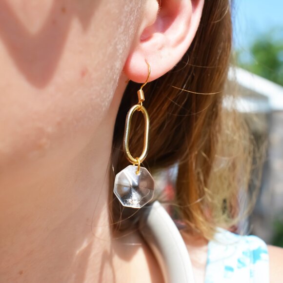 Modern Minimalist Faceted Crystal Dangle Earrings