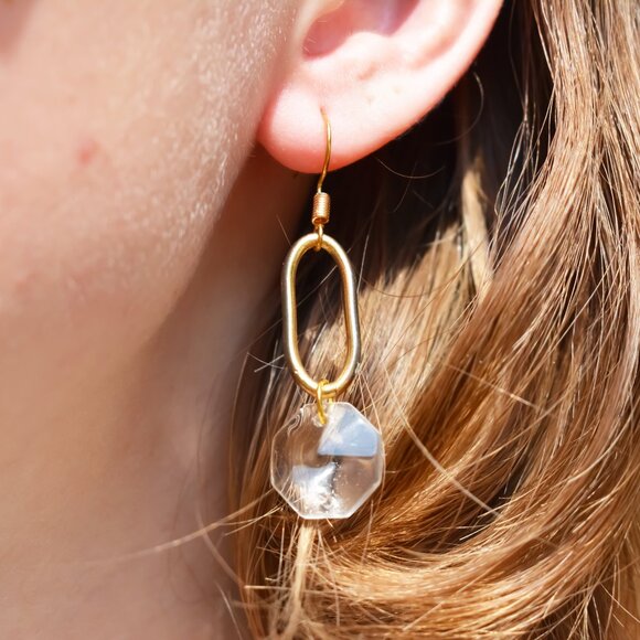 Modern Minimalist Faceted Crystal Dangle Earrings