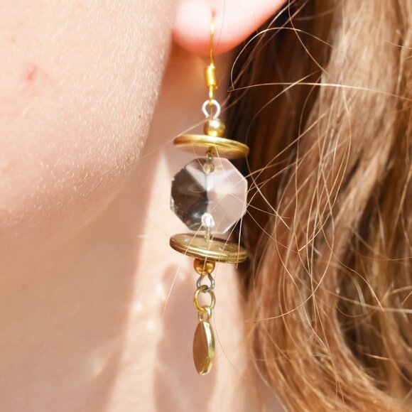 Handmade Bohemian Artisan Bronze Crystal Dangle Earrings