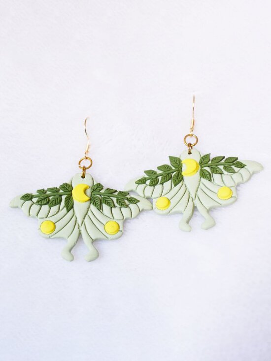 Green Moth Statement Earrings  Lightweight Nature-Inspired Jewelry