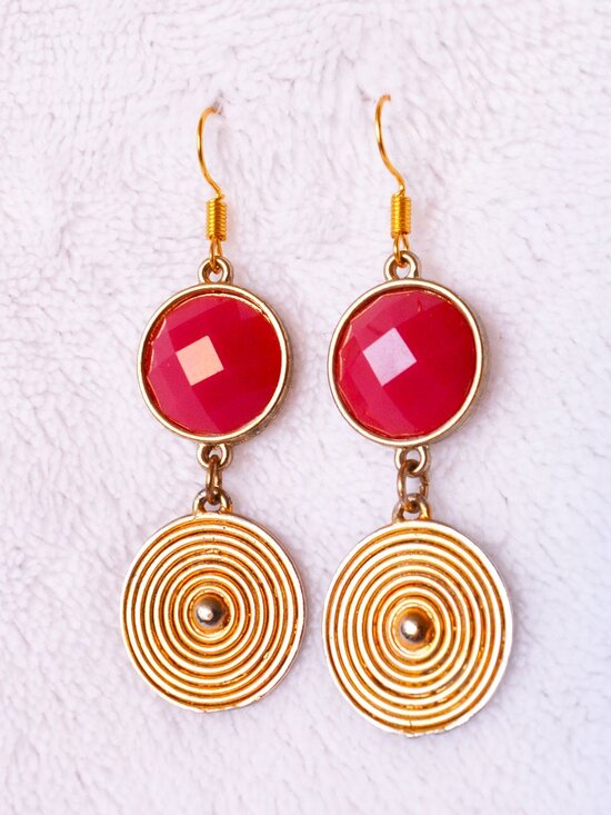 Handmade Hot Pink and Gold Spiral Dangle Earrings Statement Jewelry