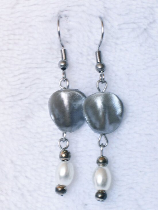 Handmade Pearlescent Silver Upcycled Dangle Earrings