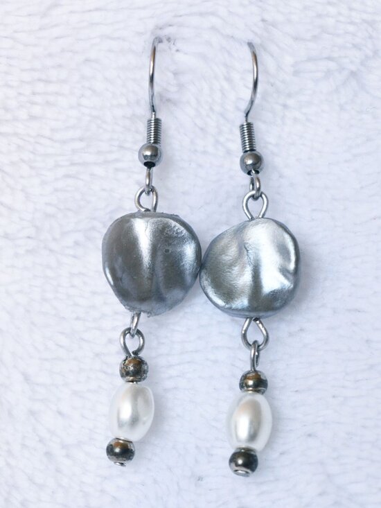 Handmade Pearlescent Silver Upcycled Dangle Earrings