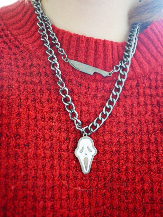 Ghostface Scream Layered Chain Necklace Goth Horror Jewelry