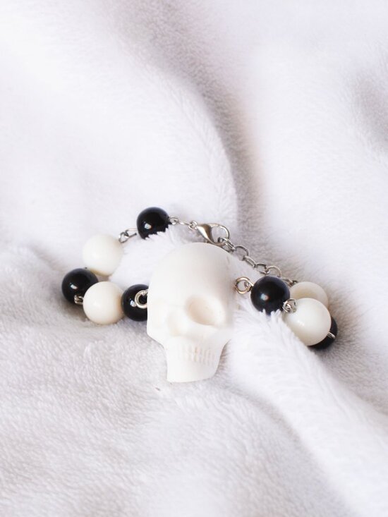 Handmade Skull Beaded Bracelet Upcycled Goth Jewelry