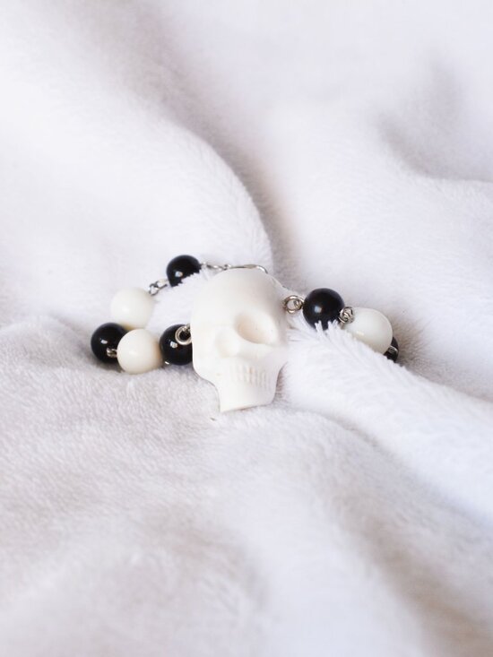 Handmade Skull Beaded Bracelet Upcycled Goth Jewelry