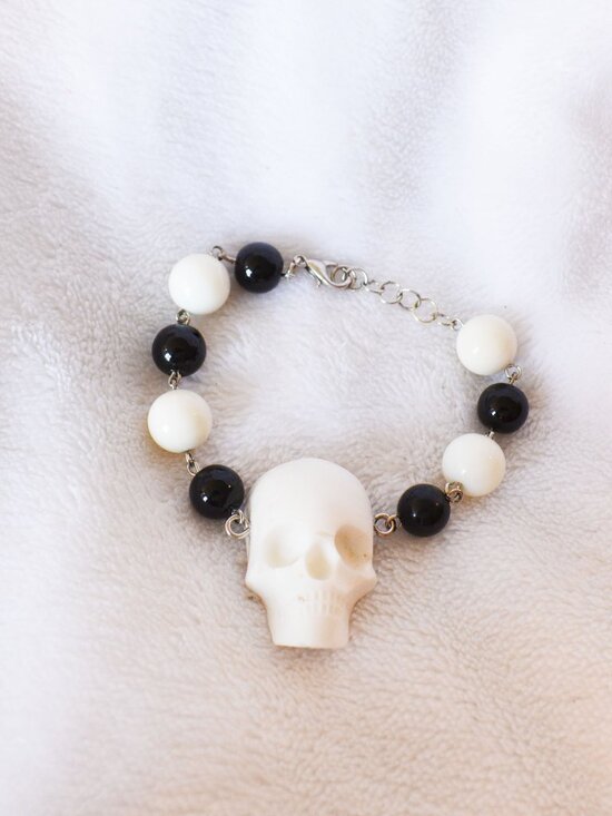 Handmade Skull Beaded Bracelet Upcycled Goth Jewelry