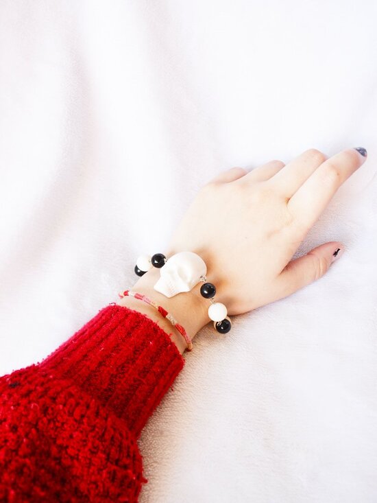 Handmade Skull Beaded Bracelet Upcycled Goth Jewelry