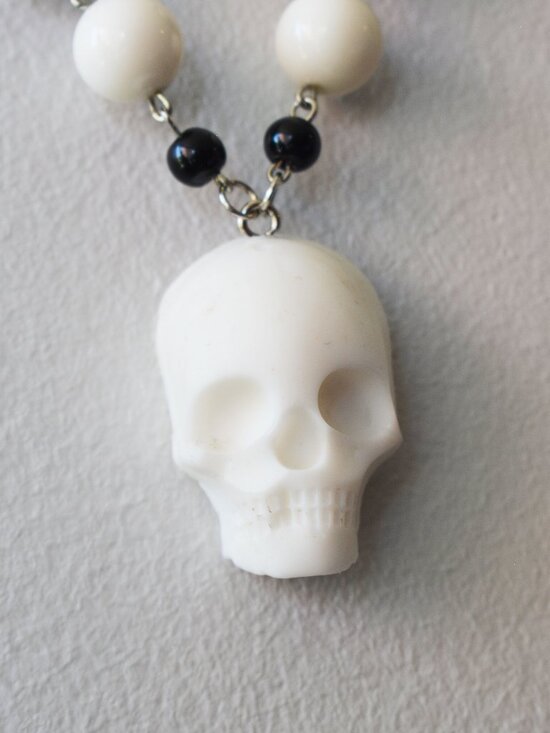 Handmade Skull Beaded Necklace Upcycled Goth Jewelry