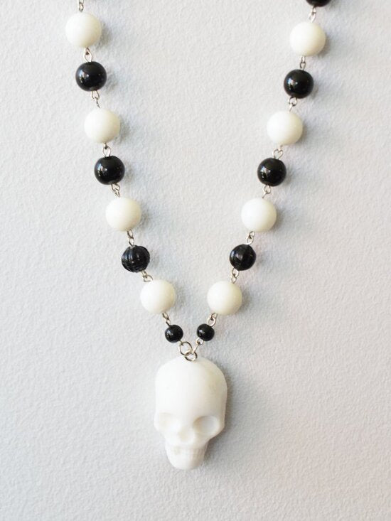 Handmade Skull Beaded Necklace Upcycled Goth Jewelry