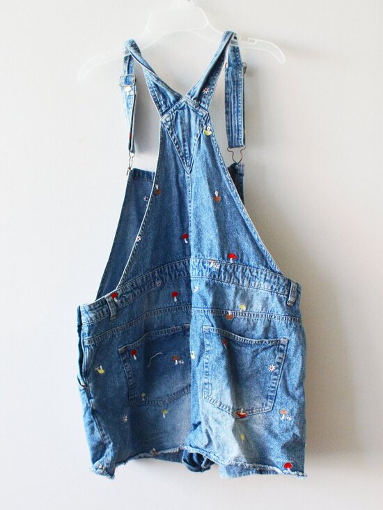 NO BO No Boundaries Embroidered Mushroom Ovrall Shorts