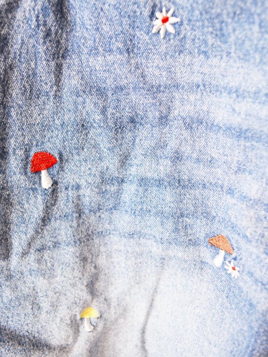 NO BO No Boundaries Embroidered Mushroom Ovrall Shorts