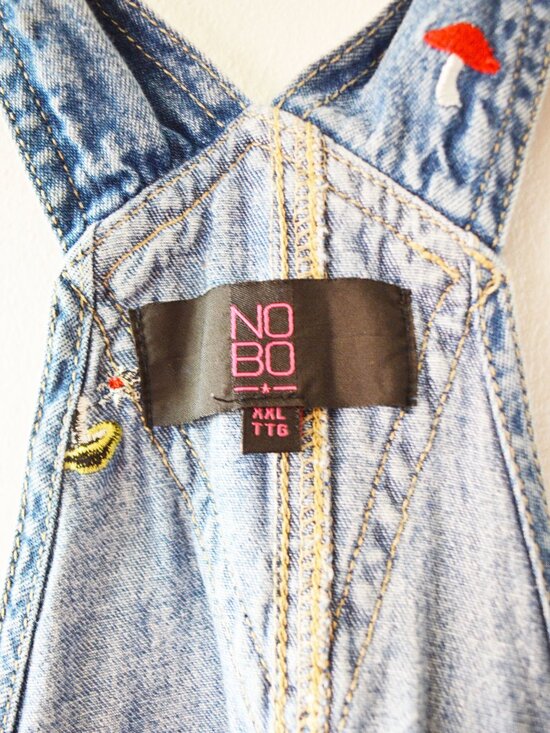 NO BO No Boundaries Embroidered Mushroom Ovrall Shorts