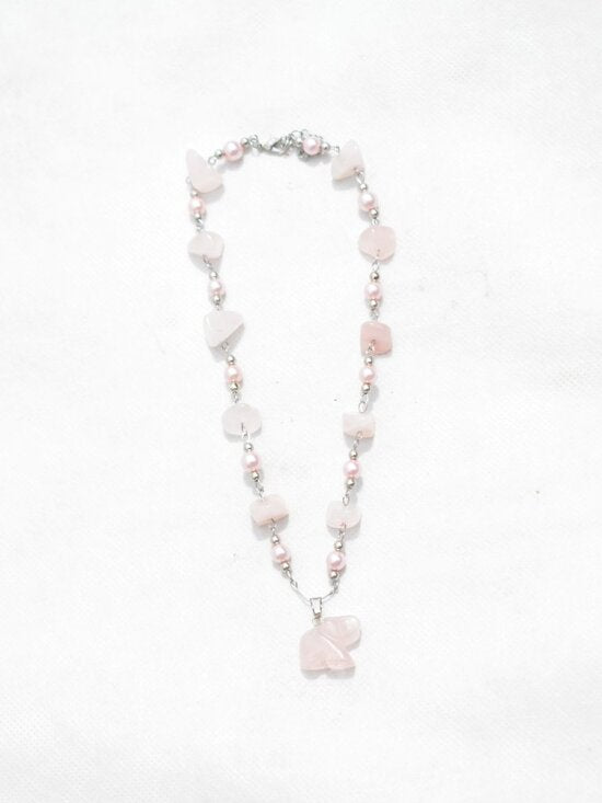 Pink Elephant Chunky Necklace Handmade Crystal Jewelry
