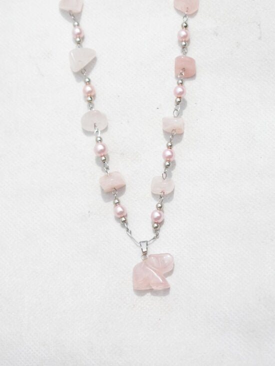 Pink Elephant Chunky Necklace Handmade Crystal Jewelry