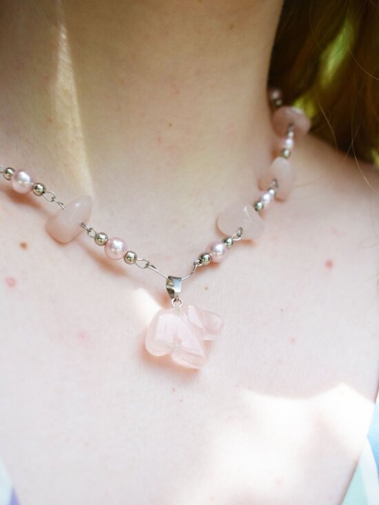 Pink Elephant Chunky Necklace Handmade Crystal Jewelry