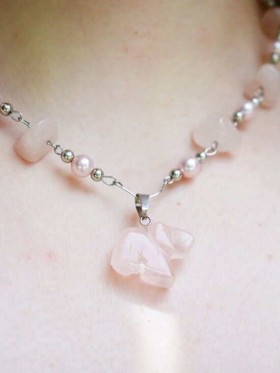 Pink Elephant Chunky Necklace Handmade Crystal Jewelry
