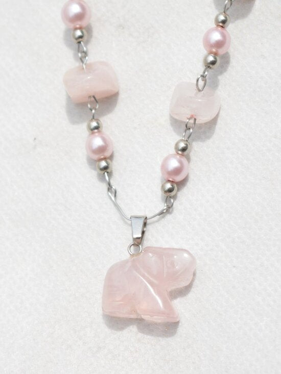 Pink Elephant Chunky Necklace Handmade Crystal Jewelry