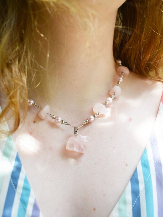 Pink Elephant Chunky Necklace Handmade Crystal Jewelry